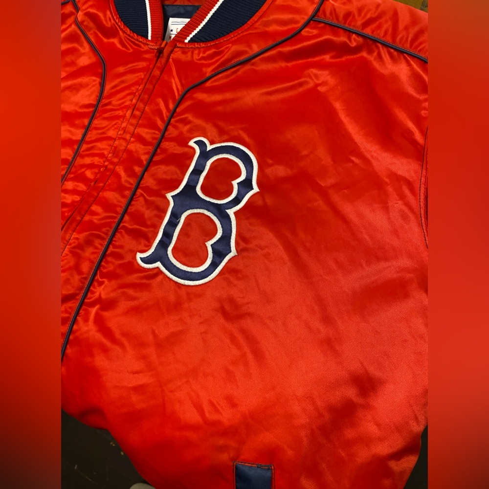 Boston Red Sox Jacket G-III Carl Banks Bomber Baseball Big Logo Satin Two Sided - Picture 13 of 14